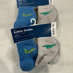 Old Navy Blue and Gray Baby Socks with Dinosaur Design-0-6 months